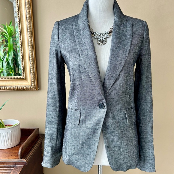 Veronica Beard Jackets & Blazers - Veronica Beard Linen Blend One Button Dickey Blazer Black Gray Size 8